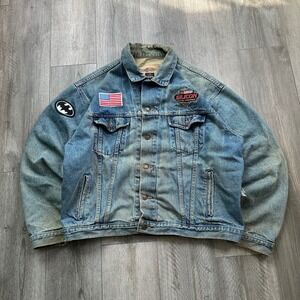 VTG 90s Rare Denim Trucker Jacket XXL NASCAR Silicon Racing Faded distressed